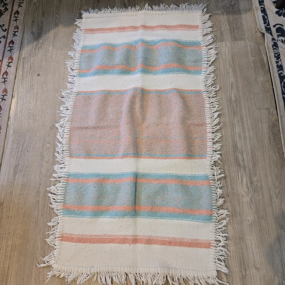 VINTAGE Mexican Hand Woven Rug Mat 54x28